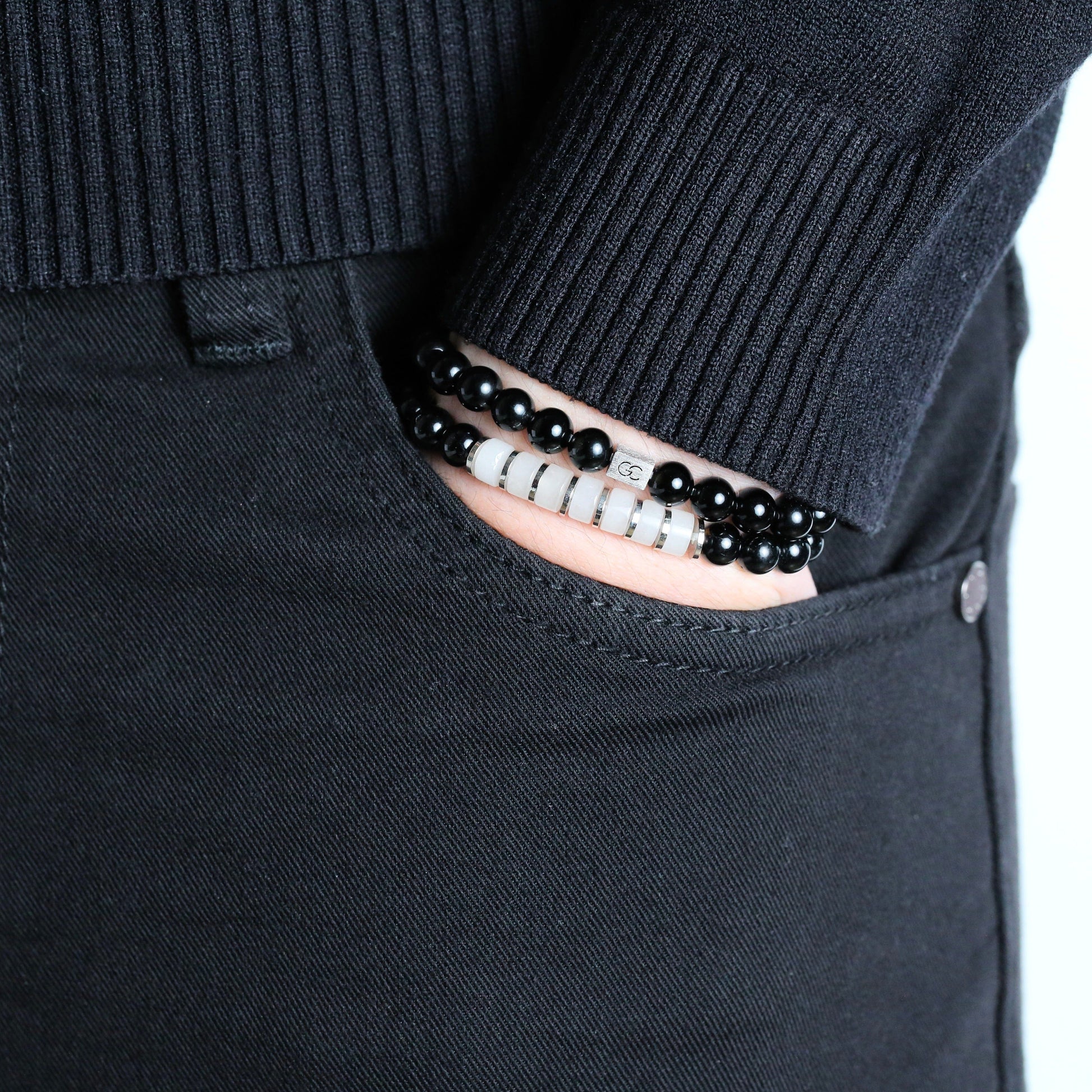 GC·Bracelet Black Tourmaline-White Jade Bracelet（6mm）